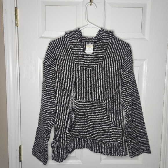 Black and White Cowl Neck Sweater with Stripes - Picture 1 of 4